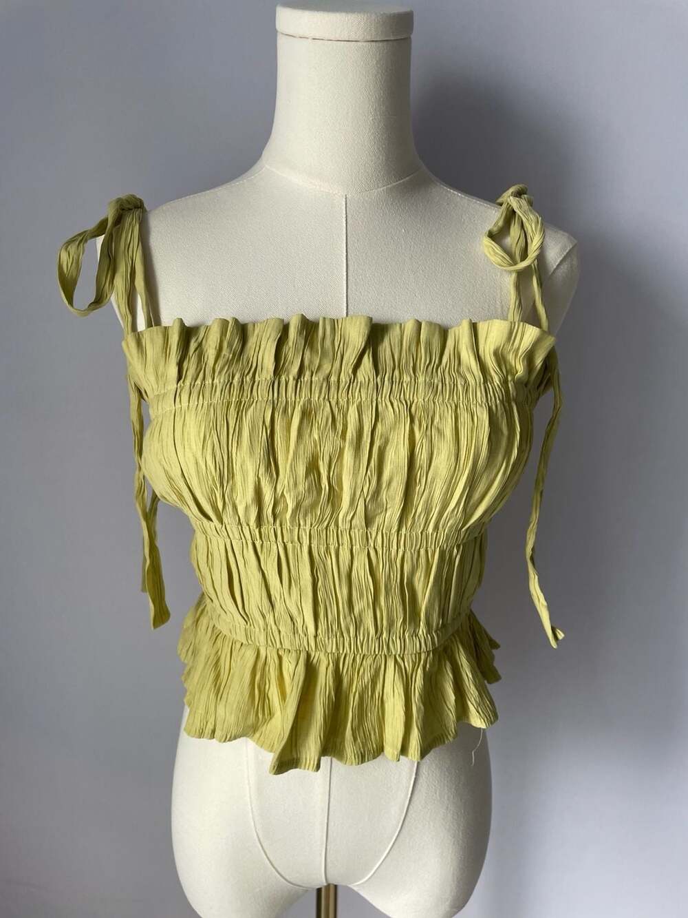 Emory Park Light Green Smocked Tie-Strap Crop Top